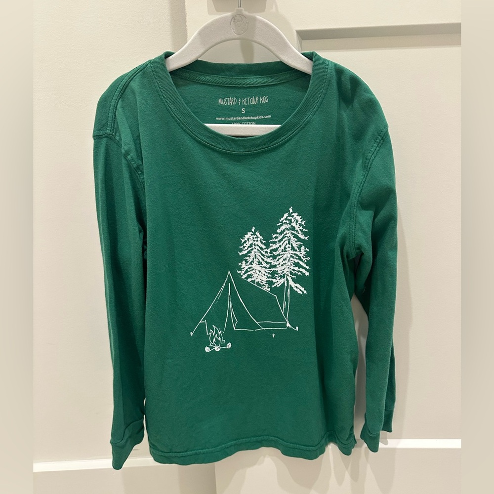 Mustard and Ketchup Kids Green Camping Long Sleeve Shirt